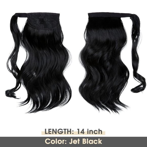 14 In Ponytail Hair Extension Wavy Curly Synthetic Clip-In for Women Jet Black main image 4